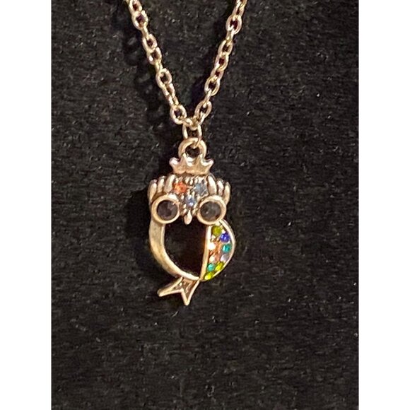Jewelry - Gold Toned Owl Pendant Necklace With Rhinestones On Chain
